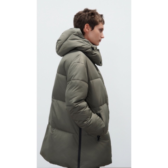 Zara HOODED QUILTED JACKET Dark Khaki M - Picture 3 of 15